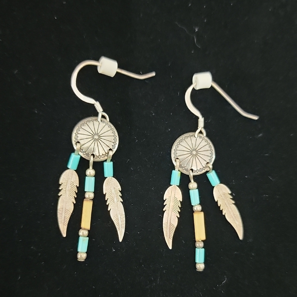 Silver and Turquoise Feather Earrings